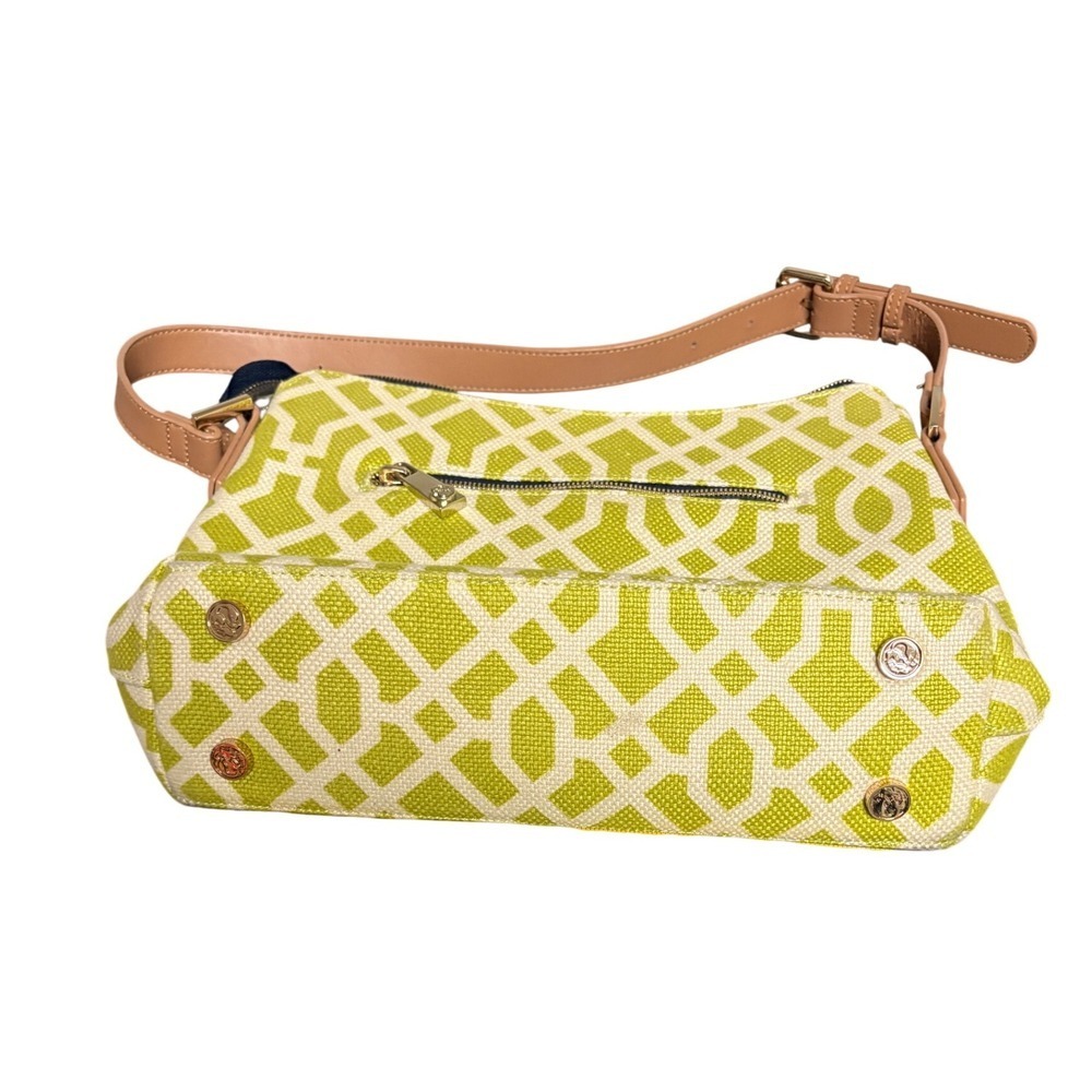 Spartina 449 Heyward Dixie Hobo Bag Lime Green White Geometric Leather Tan Strap - Picture 8 of 11